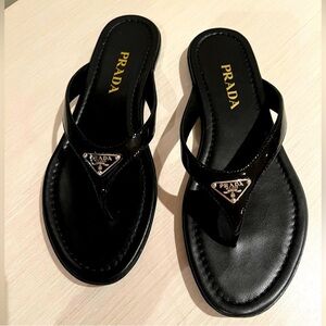 brand new black leather prada thong sandal with receipt and box size 38
